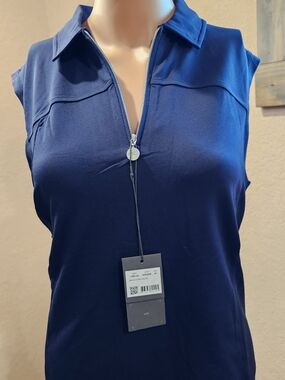 KJUS Women’s Sleeveless Golf Polo Quarter Zip Navy NWT Performance Top
